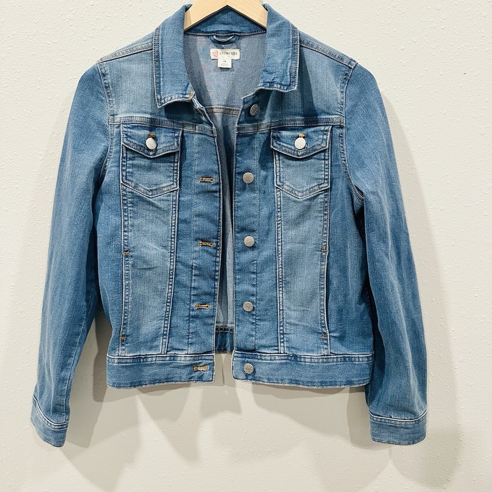 J.Crew Crewcuts Button Front Jean Jacket Blue Youth Girls Classic‎ Crop Size 14